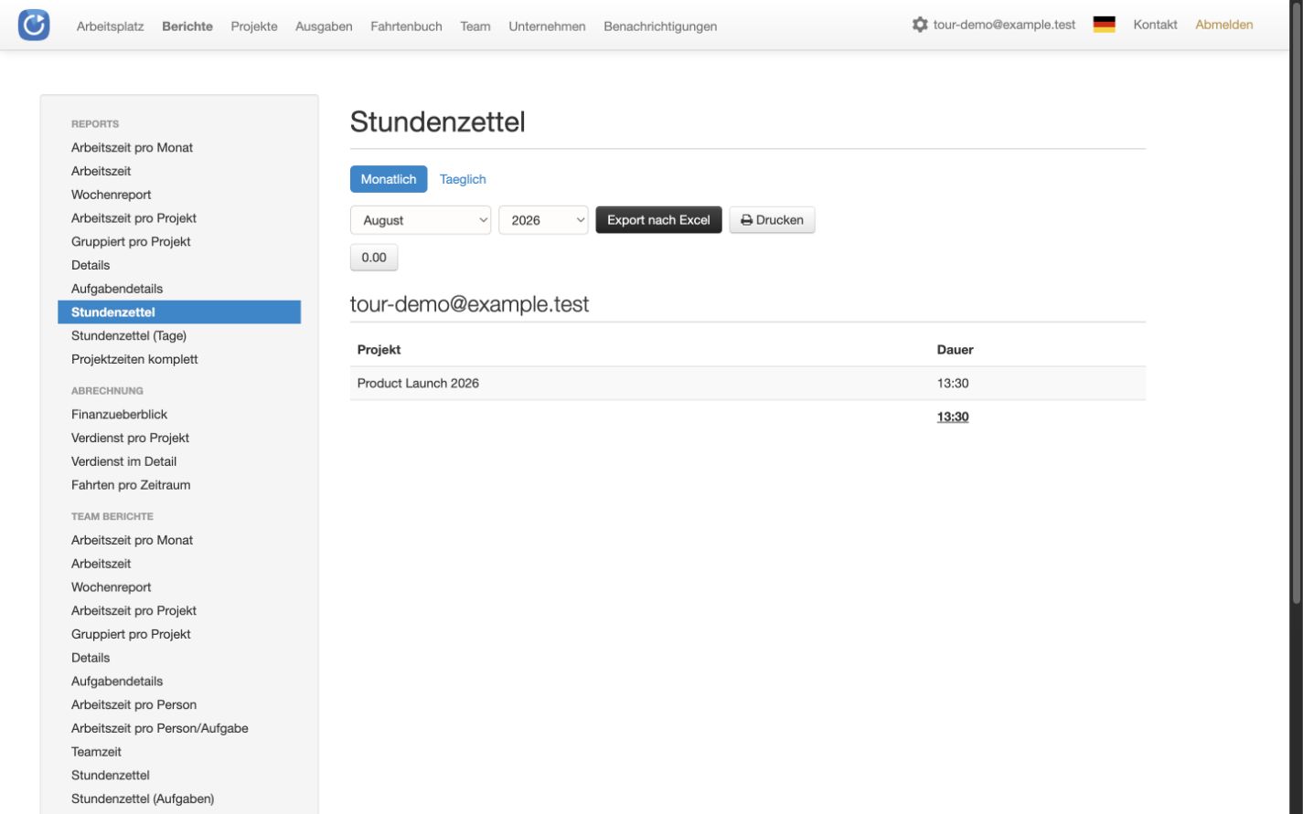 Stundenzettel mit synthetischer Projektzeit in Time & Bill